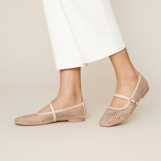 Fawn Mesh Mary Jane Flats ZM-1013
