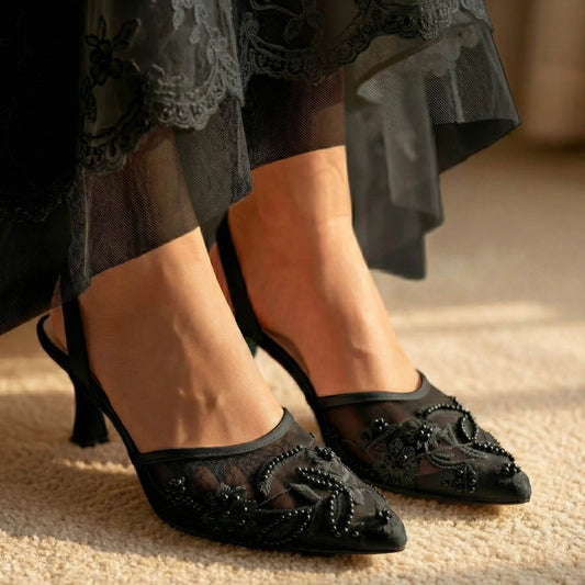 Black Noir Bloom Sling Back ZM-1017