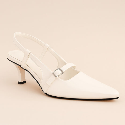 White Sling Back Heels ZM-1018