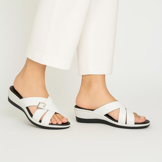 White Cross Buckled Wedge ZW-1519