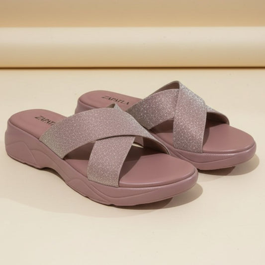 Pink Glitter Slip Ons ZW-1536