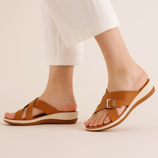 Mustard Cross Buckled Wedge ZW-1519