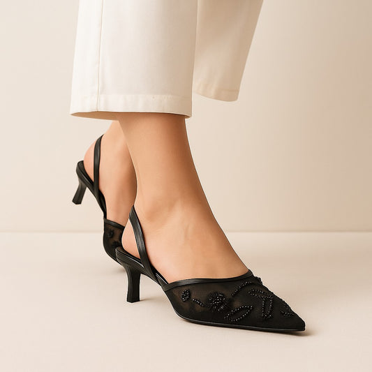 Black Noir Bloom Sling Back ZM-1017