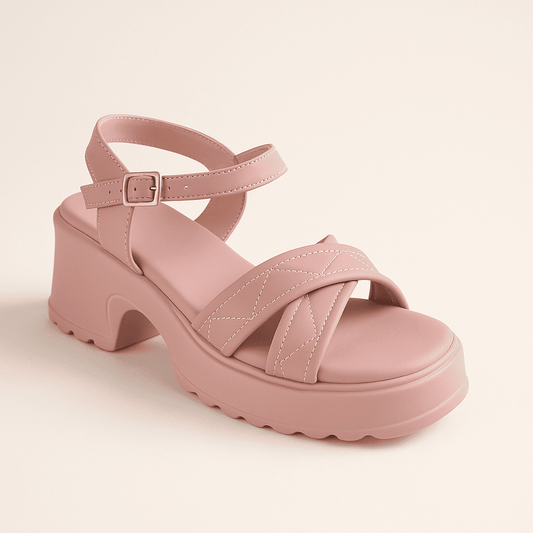 Pink Block Heel Wedges ZW-1530