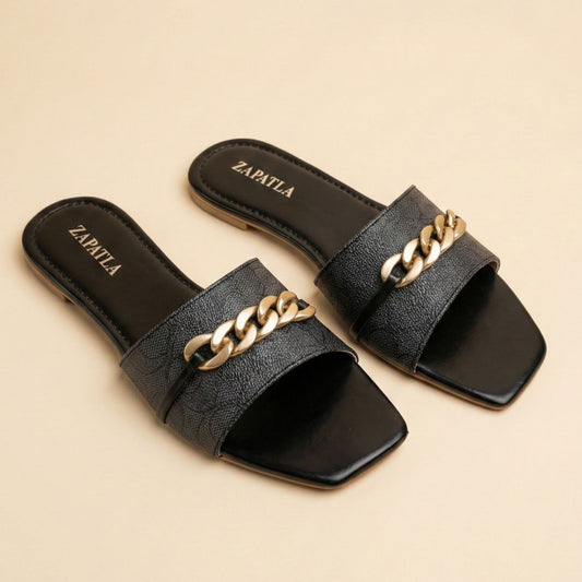 Black Gold Chain Slides ZF-143