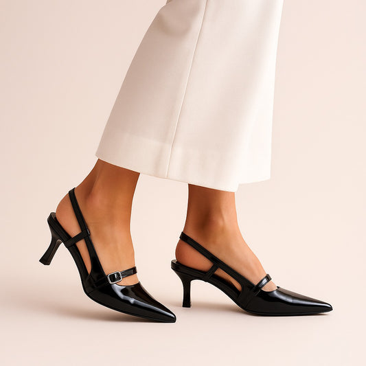 Black Sling Back Heels ZM-1018