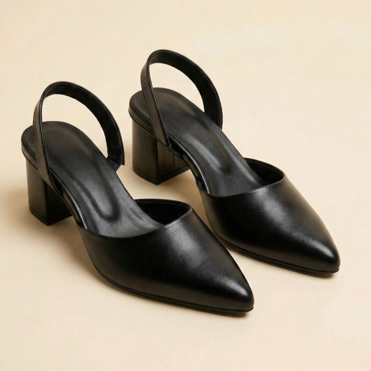 Black Pointed Slingback Heels ZM-1022