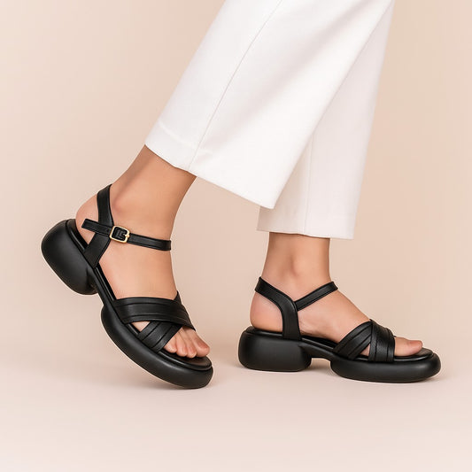 Black Cross Strap Sandals ZW-1510