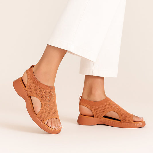 Brown Stretch Slip On Sandal ZW-1524