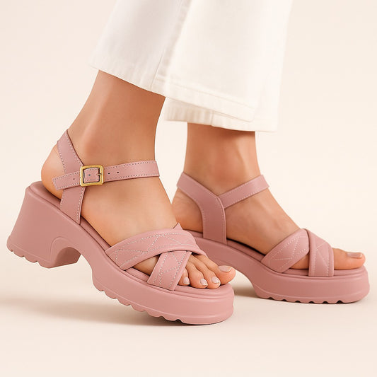 Pink Block Heel Wedges ZW-1530
