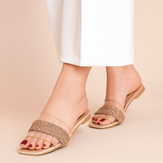 Golden Crystal Clear Glam Slides ZF-127