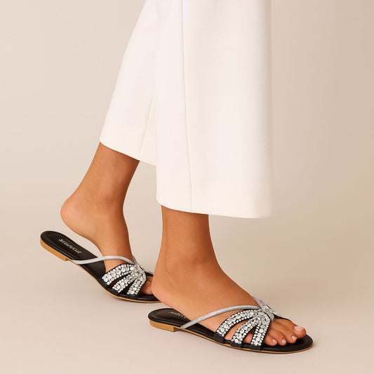 Black Rhinestone Slippers ZF-128