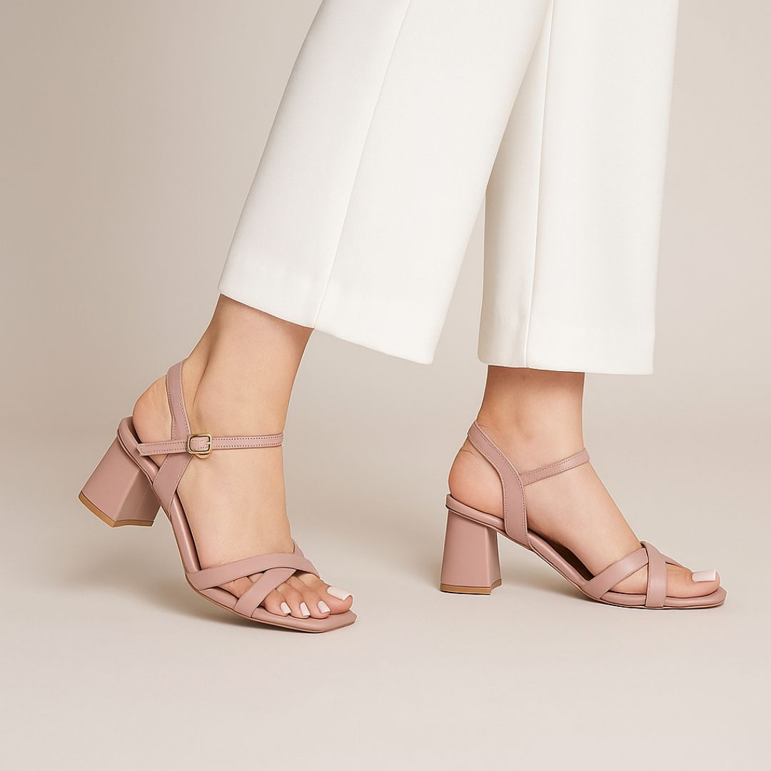 Block Heel Cross Strap Slippers Natty Criss-Cross Font Block Heel