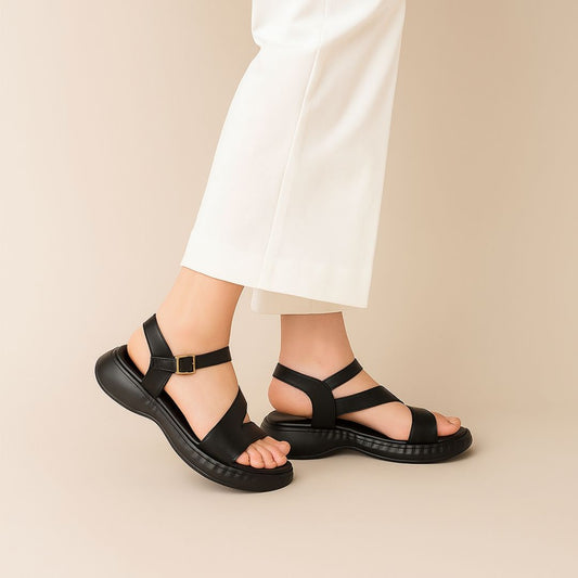 Black Strappy Comfort Sandals ZW-1518