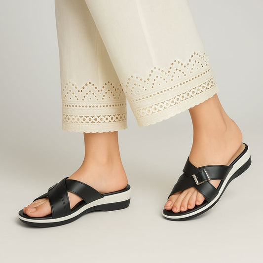 Black Cross Buckled Wedge ZW-1519