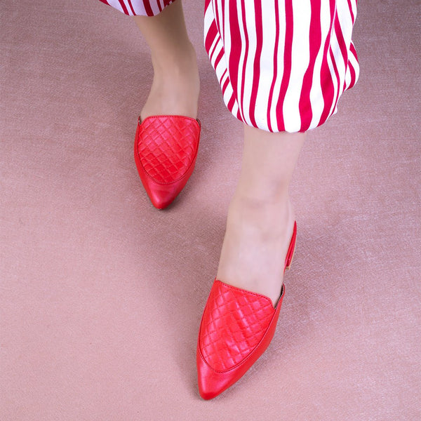 Red Classic Point toe Mules by Zapatla pw051
