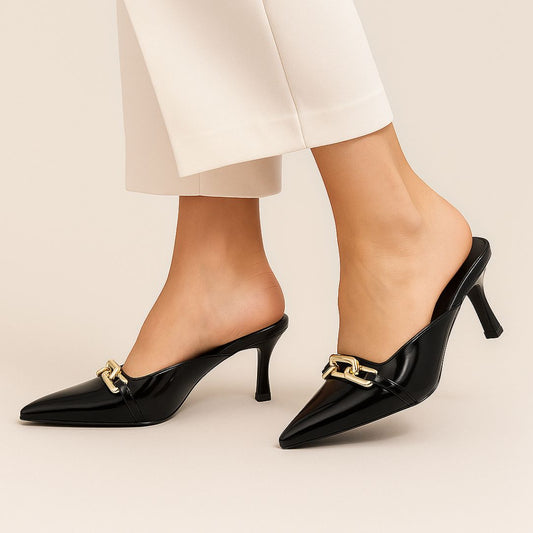 Black Chain Mules ZM-1010