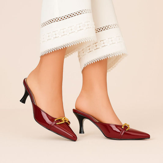 Maroon Chain Mules ZM-1010