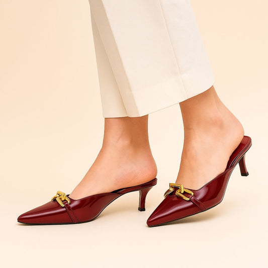 Maroon Chain Mules ZM-1010