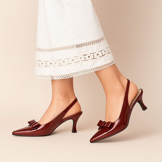 Maroon Bow Sling Back ZM-1011