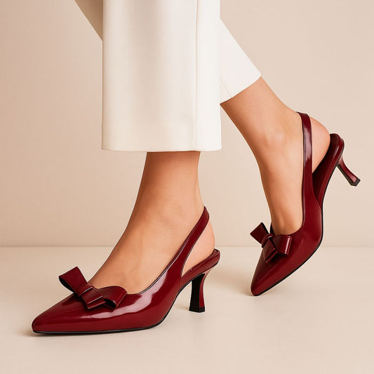 Maroon Bow Sling Back ZM-1011