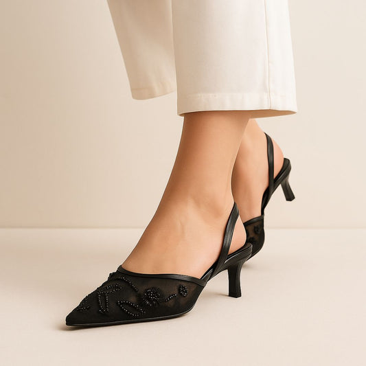 Black Noir Bloom Sling Back ZM-1017