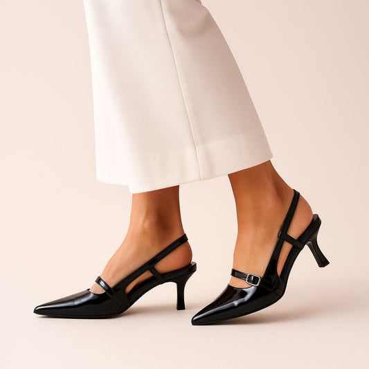 Black Sling Back Heels ZM-1018
