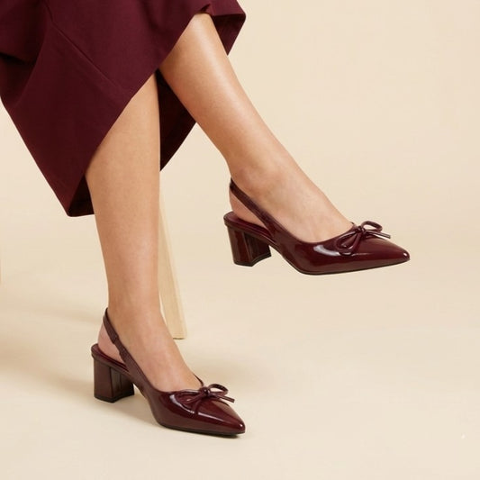 Maroon Bow Slingback ZM-1019