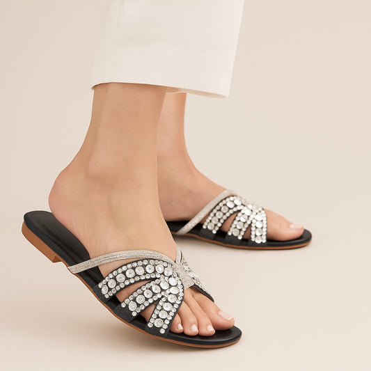 Black Rhinestone Slippers ZF-128