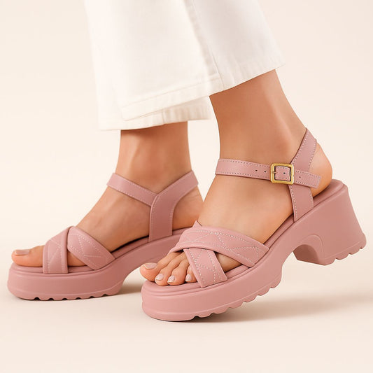 Pink Block Heel Wedges ZW-1530