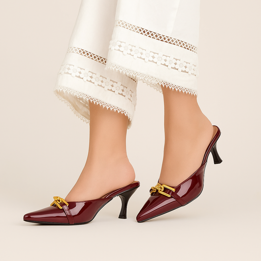 Maroon Chain Mules ZM-1010