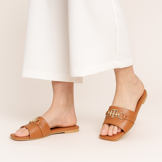 Brown Regalia Buckle Slides ZF-134