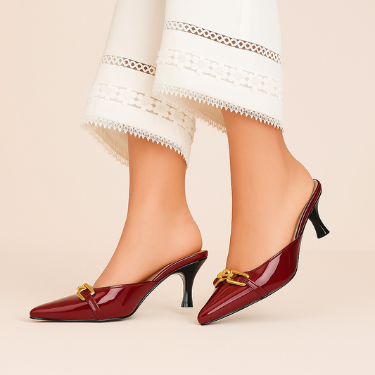 Maroon Chain Mules ZM-1010