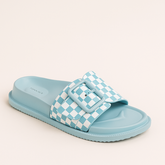 Aqua Checkered Slides ZR-2506