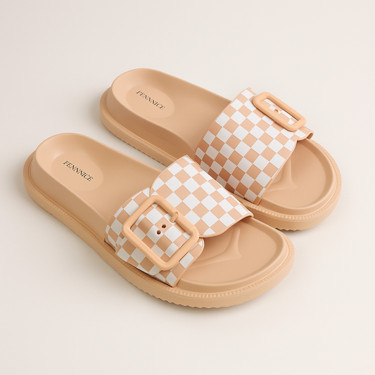 Beige Checkered Slides ZR-2506