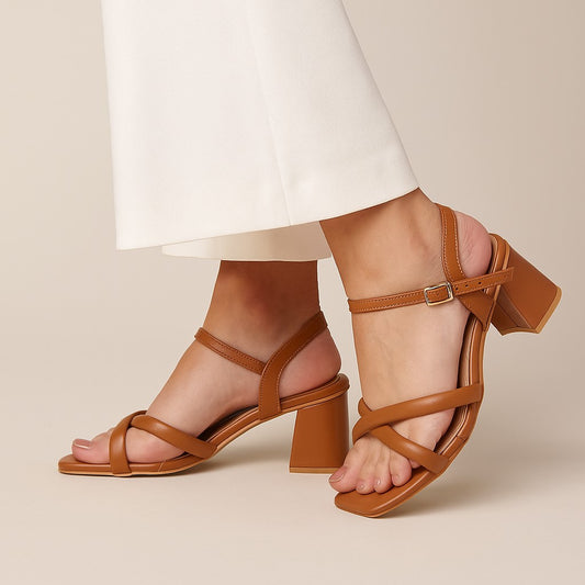 Mustard Cross Strap Block Heel Sandal ZH-502