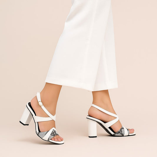 White Strap Block Heel ZH-514