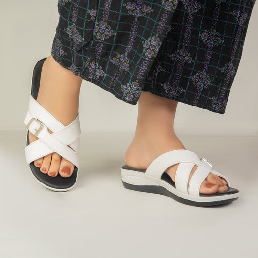 White Cross Buckled Wedge ZW-1519