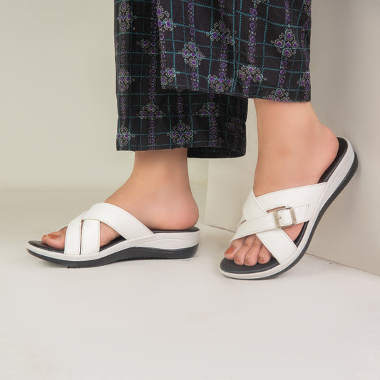 White Cross Buckled Wedge ZW-1519