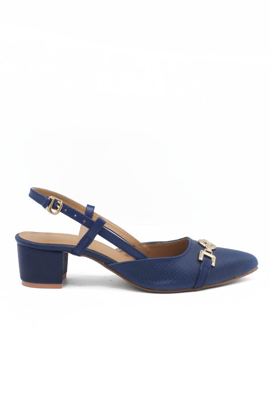 Blue Buckled Square Ankle Strap Court Shoes by Zapatla cs22