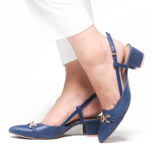 Blue Buckled Square Ankle Strap Court Shoes by Zapatla cs22