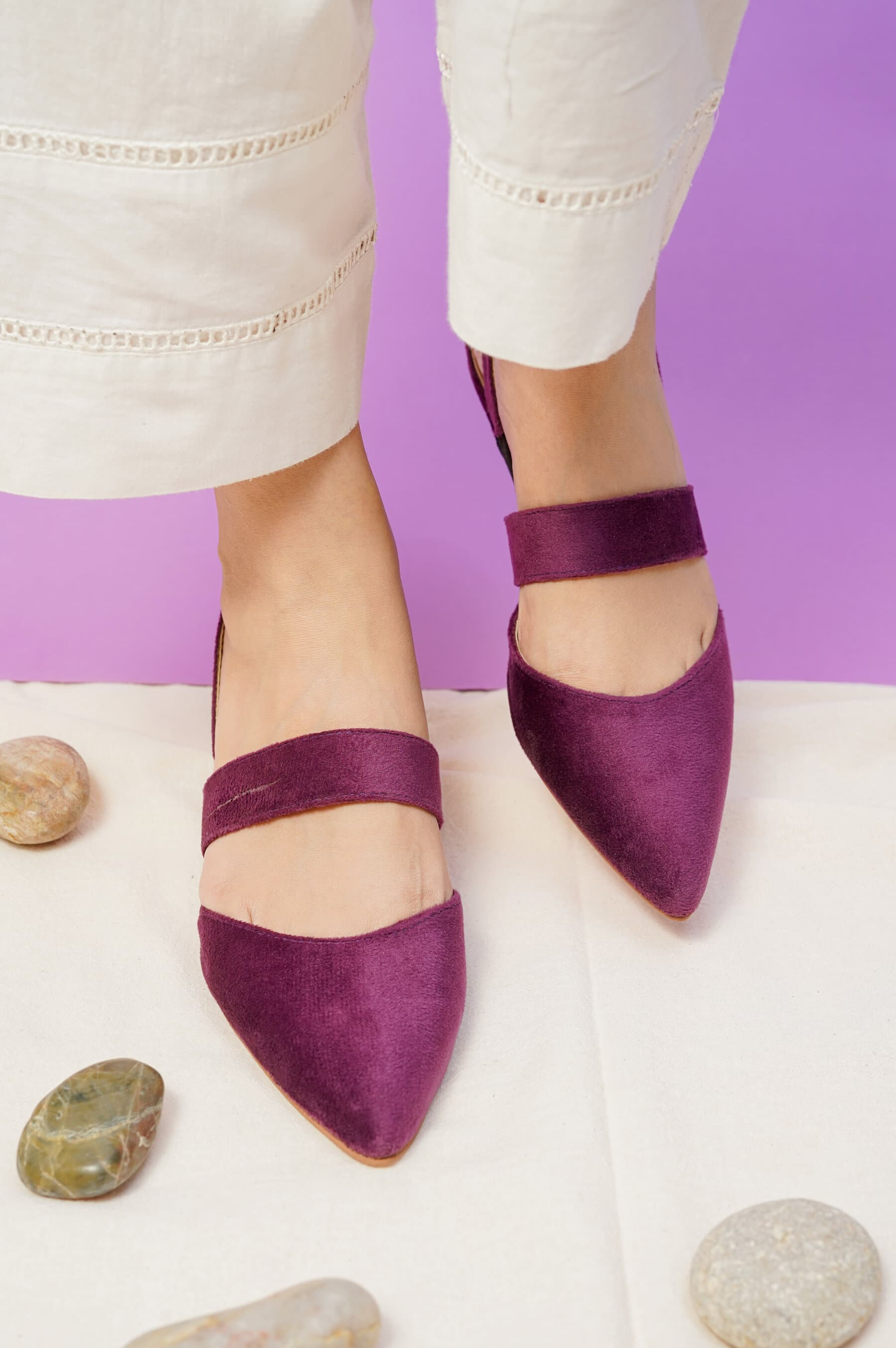 Velvet easy-strap Court Shoes by Zapatla cs20 Purple
