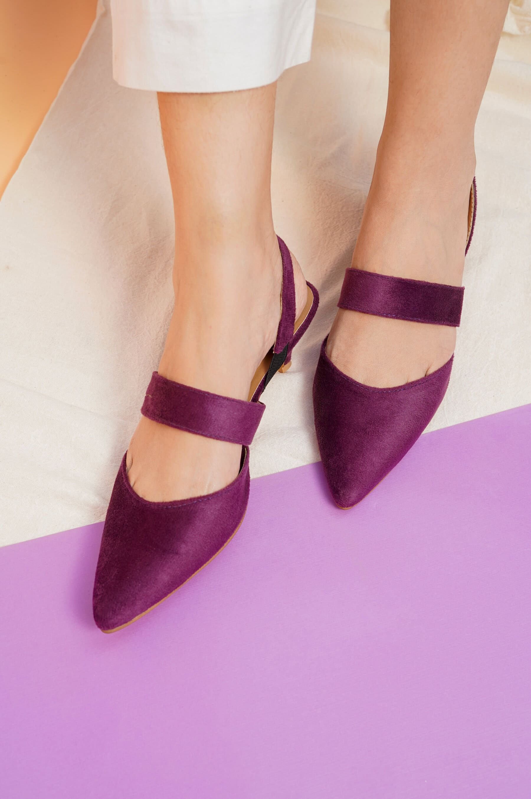 Velvet easy-strap Court Shoes by Zapatla cs20 Purple