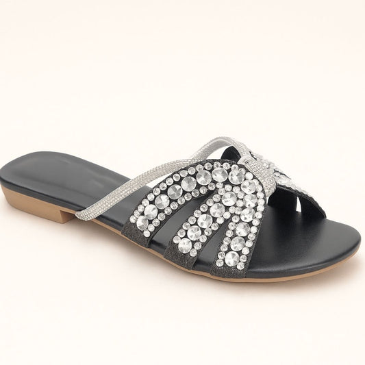 Black Rhinestone Slippers ZF-128