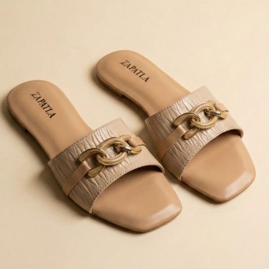 Beige Noir Chain Slides ZF-142
