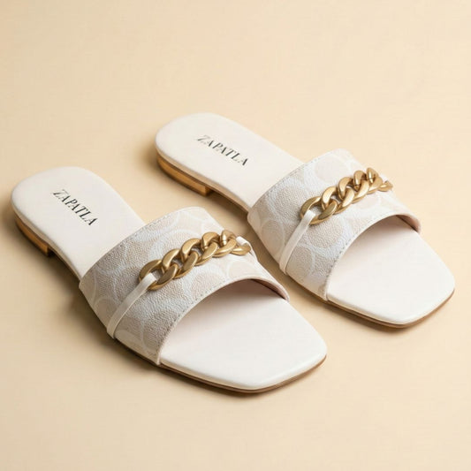 White Gold Chain Slides ZF-143