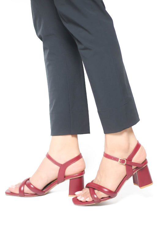 Maroon Cross Strap Block Heel Sandal ZH-502