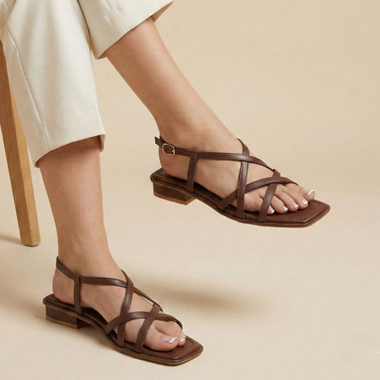 Brown Cross Strap Sandal ZH-524