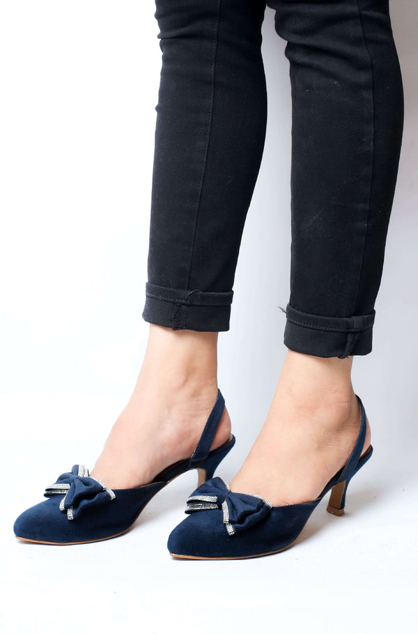 Navy Slingback Pointed Toe Pumps ZM-1001