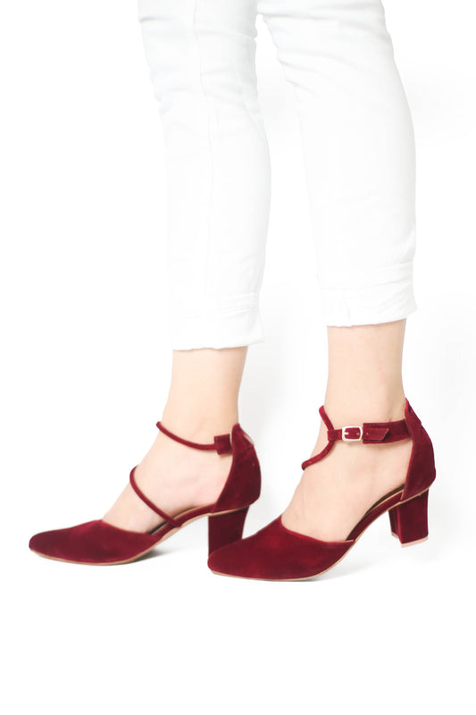 Maroon Strap Pumps ZM-1003